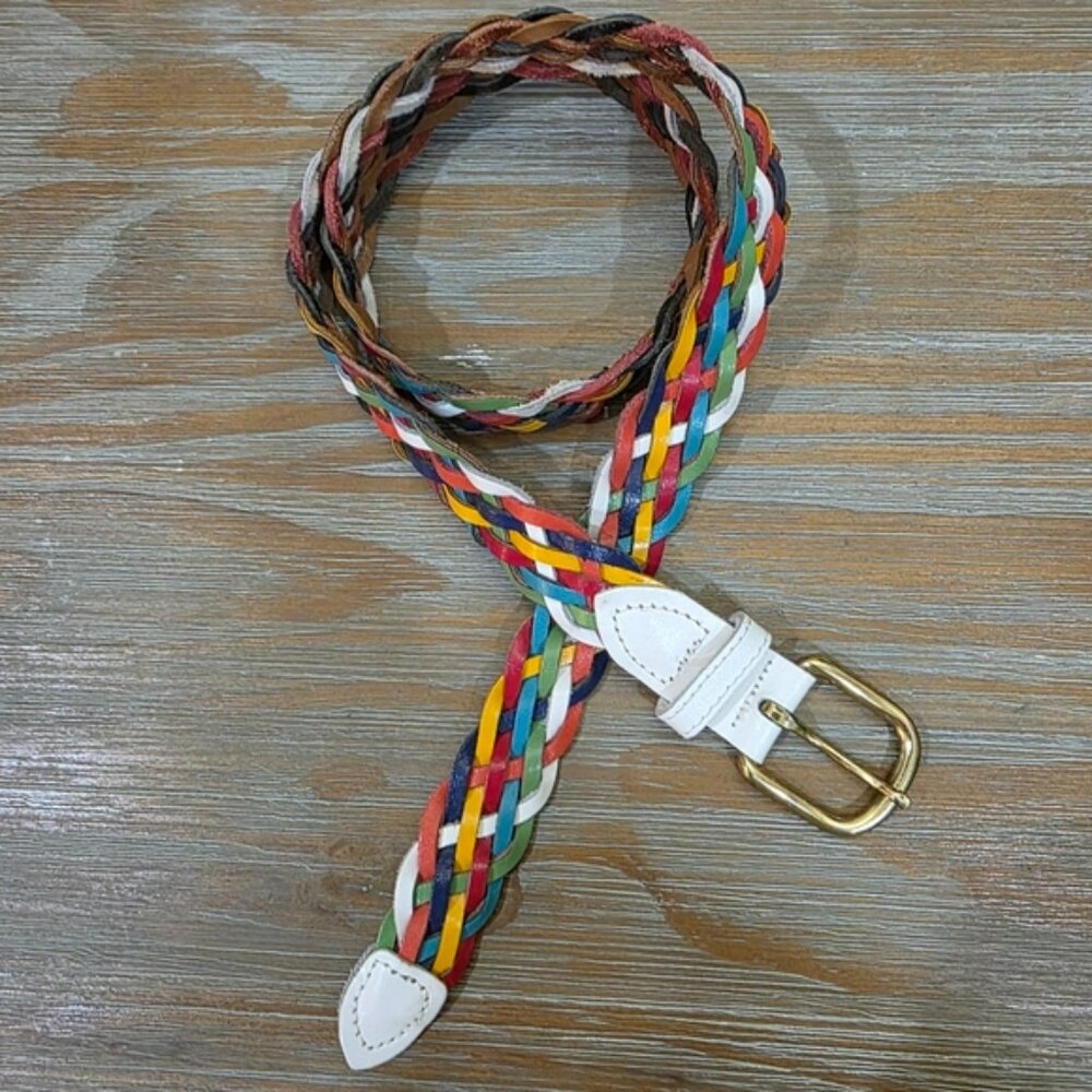 VINTAGE leather rainbow braided belt, Size M/L